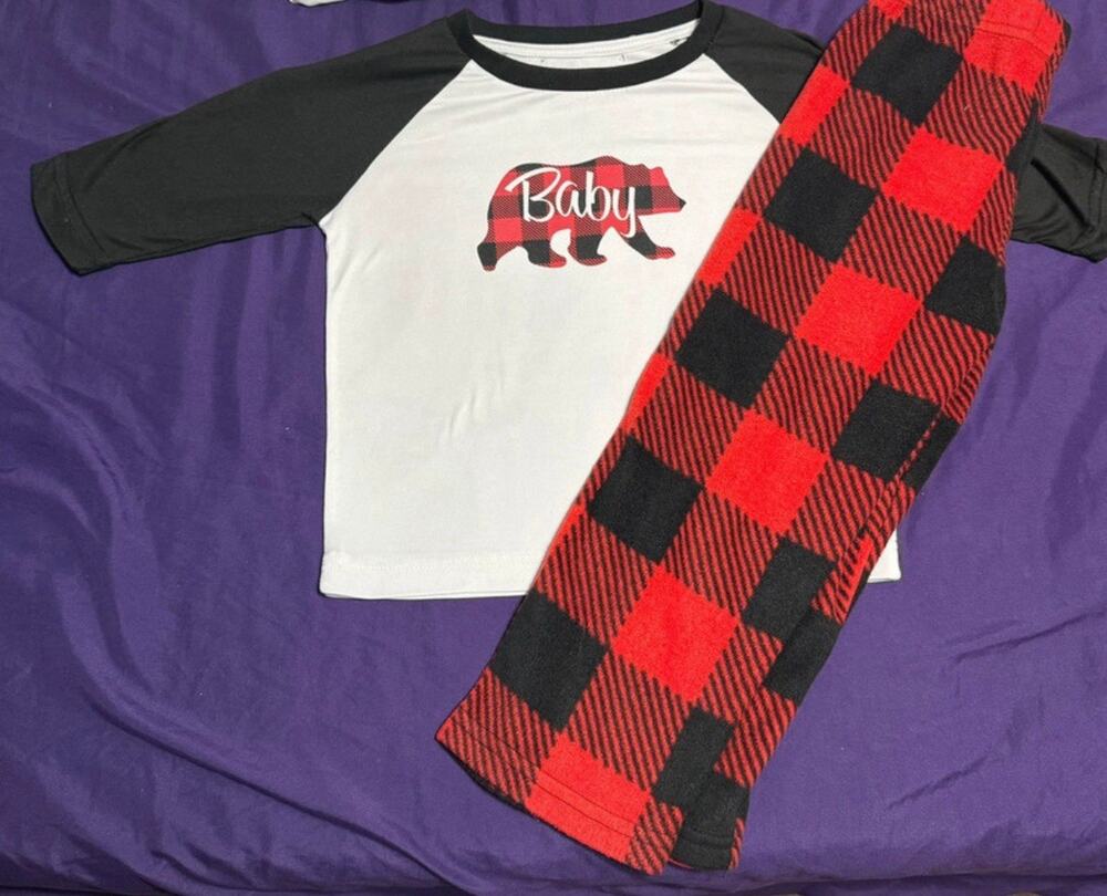 Buffalo Plaid Boys 2 Piece Pajama Outfit 4T Red Black Holiday Christmas